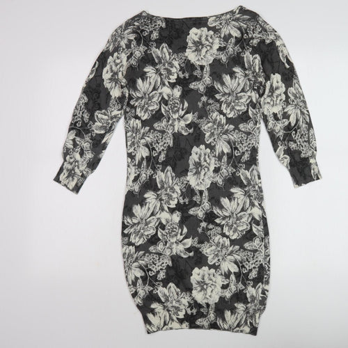 Next Women's Black Floral Knee-Length Shift Dress