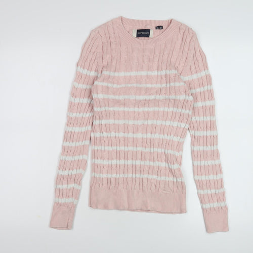 Superdry Women Pink Striped Jumper Size 10 Crew Neck
