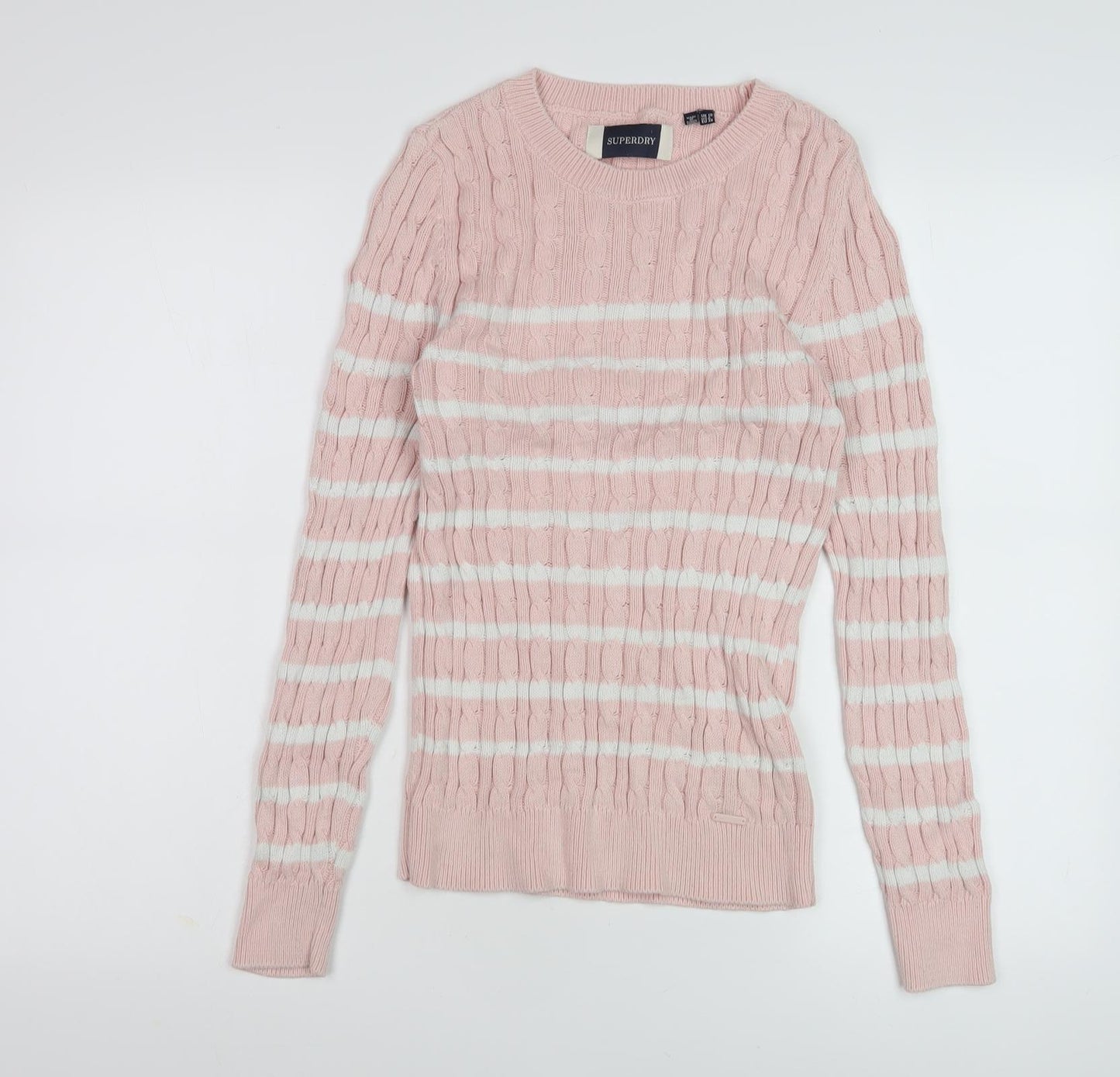 Superdry Women Pink Striped Jumper Size 10 Crew Neck