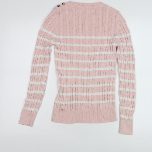 Superdry Women Pink Striped Jumper Size 10 Crew Neck