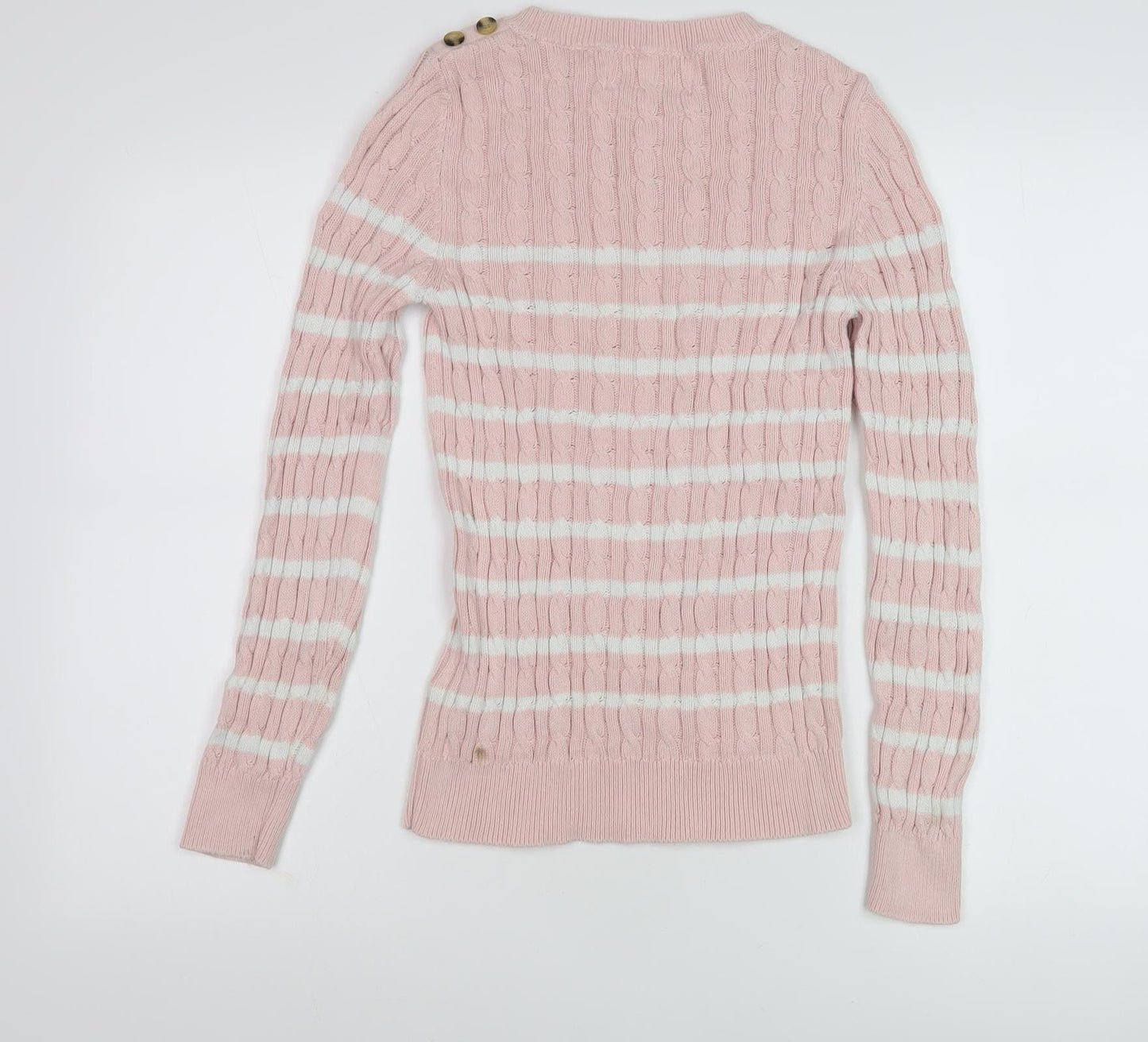 Superdry Women Pink Striped Jumper Size 10 Crew Neck