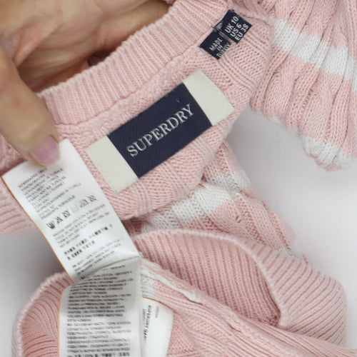 Superdry Women Pink Striped Jumper Size 10 Crew Neck