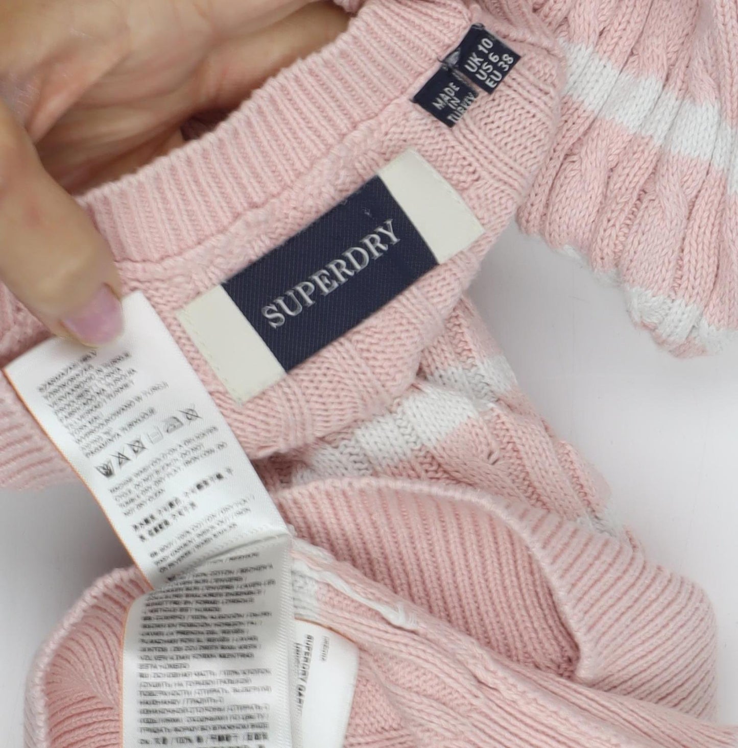 Superdry Women Pink Striped Jumper Size 10 Crew Neck