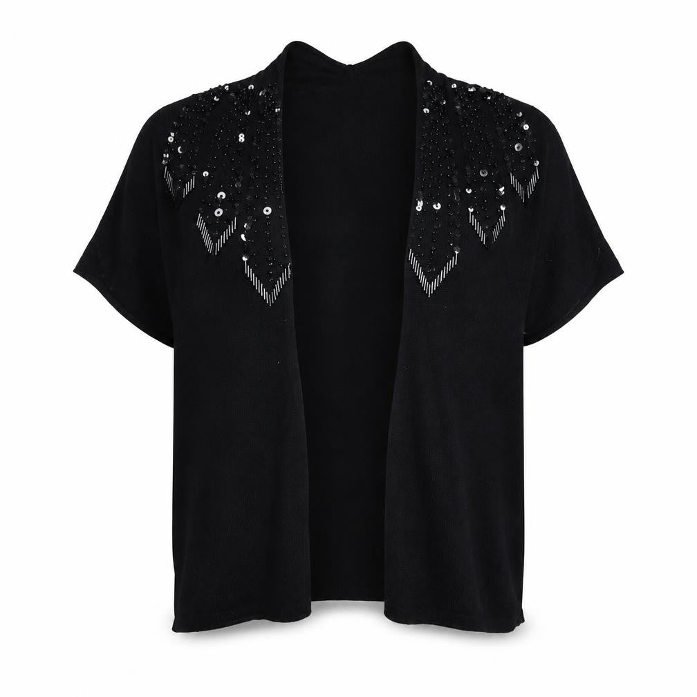 Front view of Red Herring Women's Black Sequin Shrug, size 10