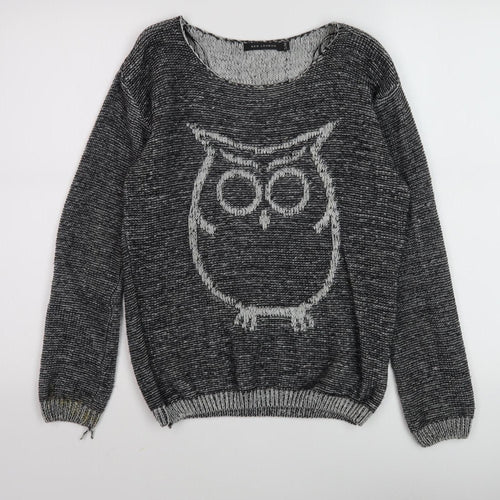 QED London Women's Grey Owl Knit Jumper S