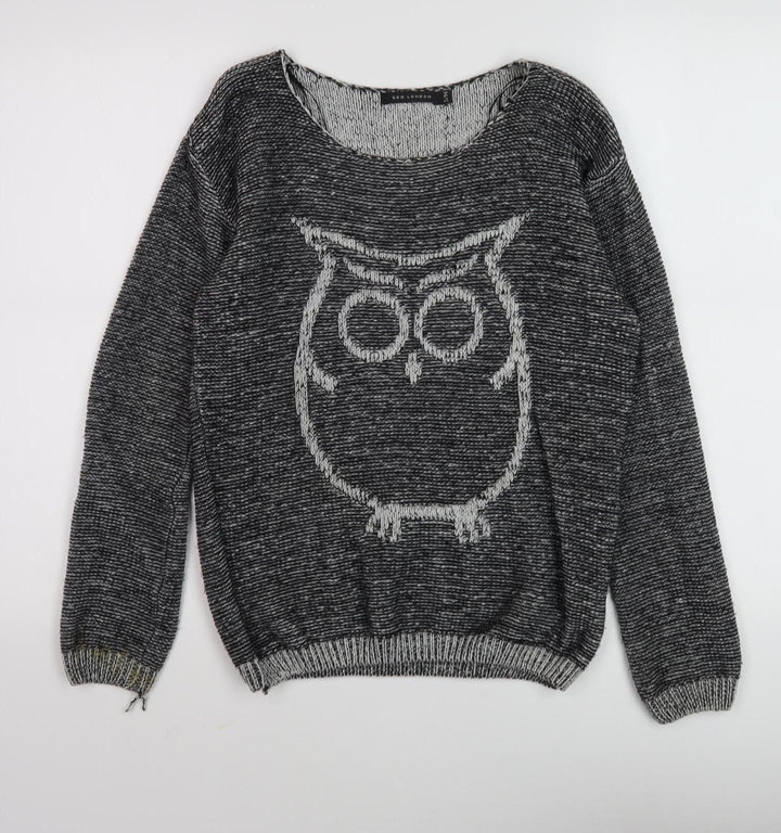 QED London Women's Grey Owl Knit Jumper S