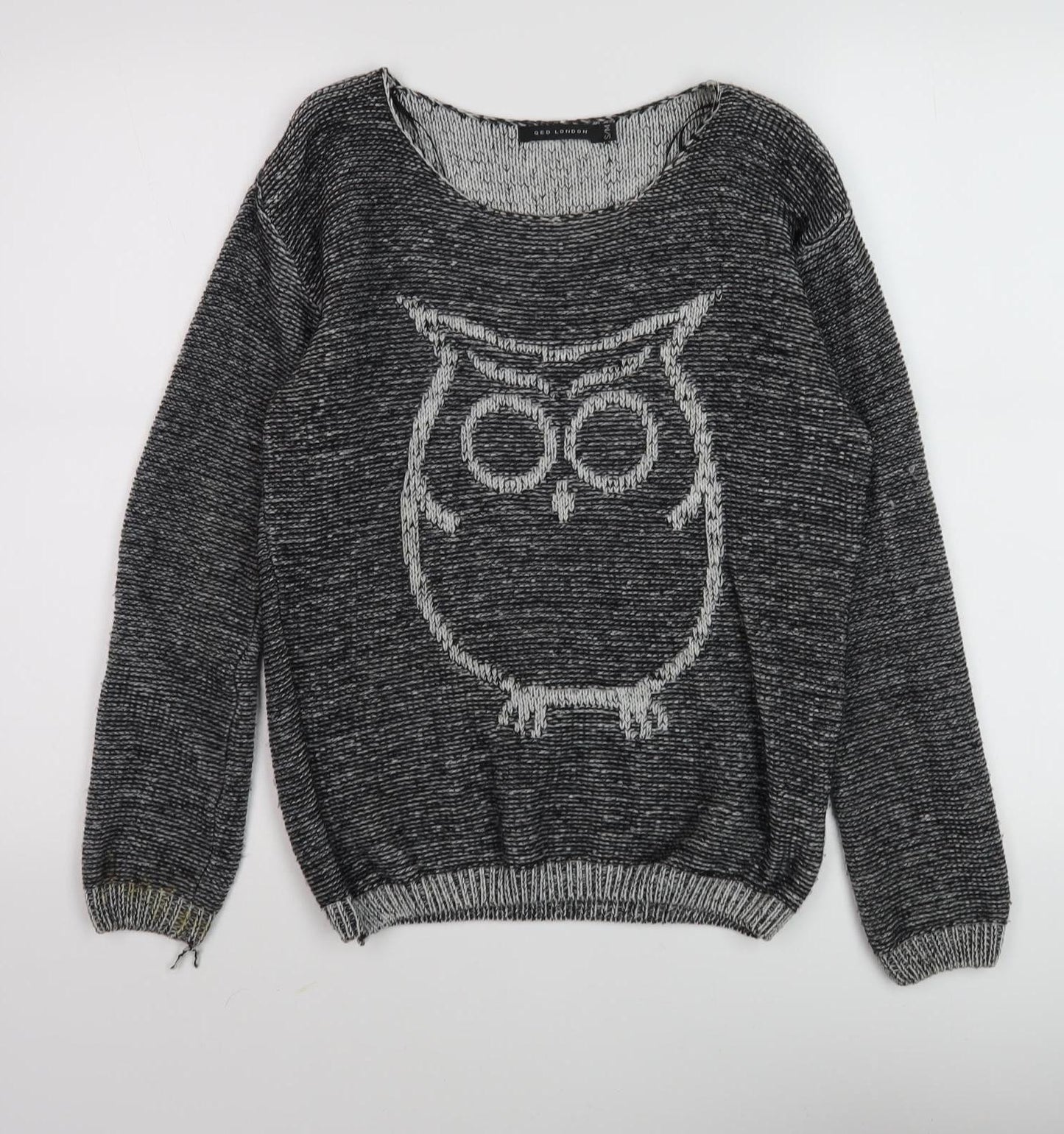 QED London Women's Grey Owl Knit Jumper S
