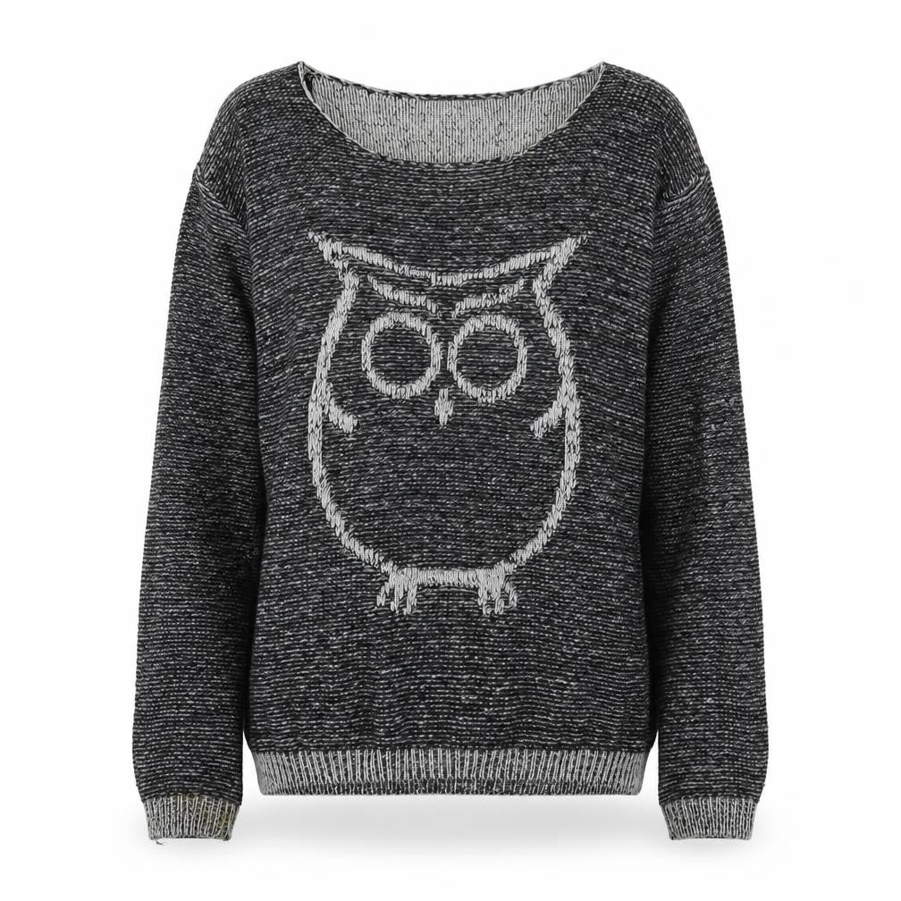 Front view of QED London Women's Grey Owl Knit Jumper S