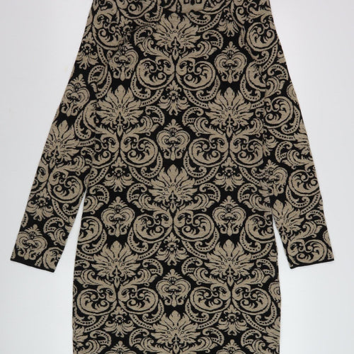 Crazy Wool Women's Black Beige Paisley Dress M
