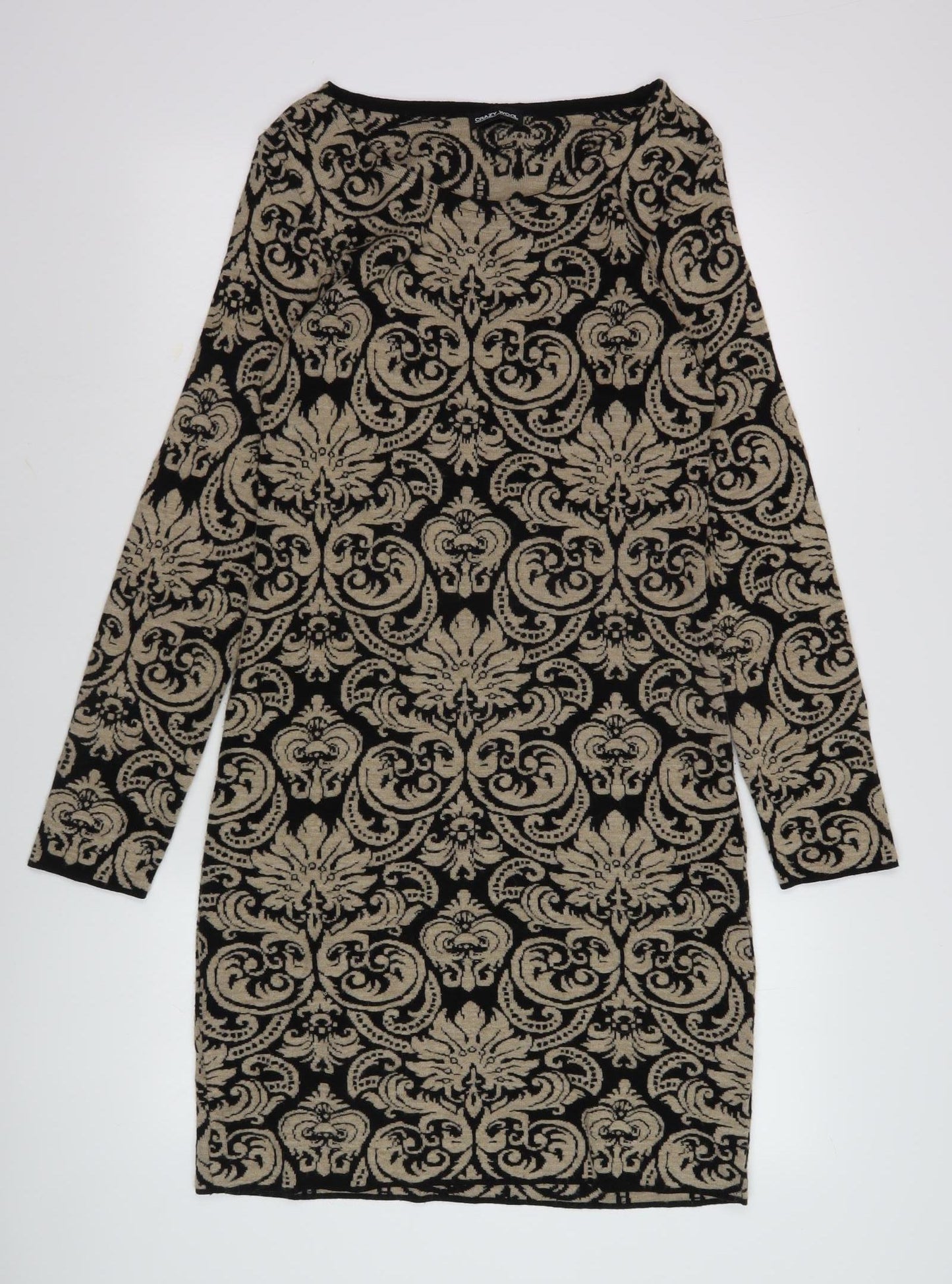 Crazy Wool Women's Black Beige Paisley Dress M