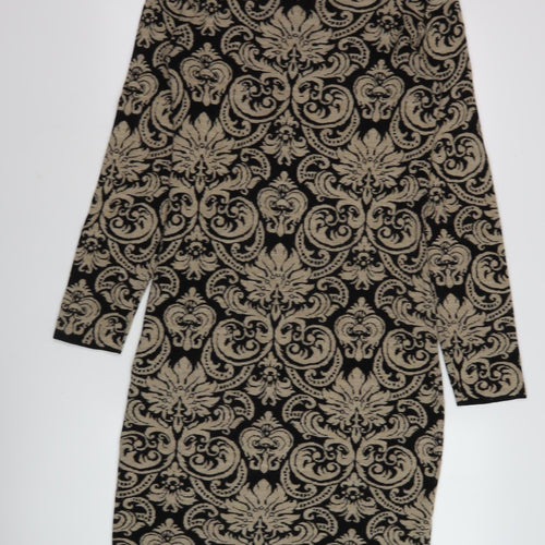 Crazy Wool Women's Black Beige Paisley Dress M