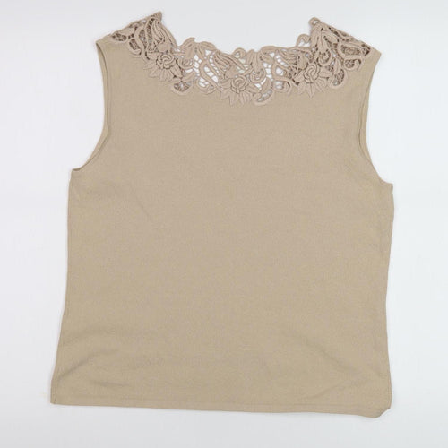 Minuet Beige Sleeveless Crochet Accent Blouse