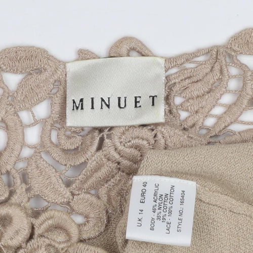 Minuet Beige Sleeveless Crochet Accent Blouse