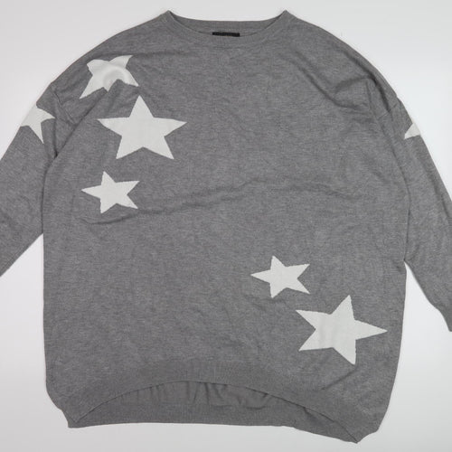 Zoe & Co Women's Grey Star Pattern Wool Pullover, M