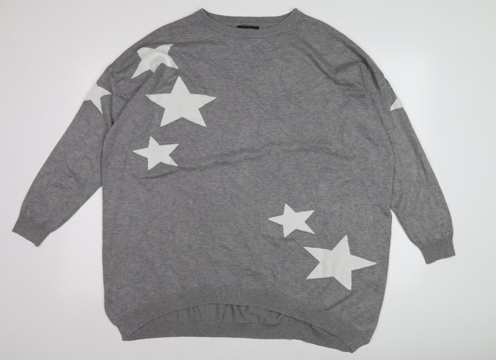 Zoe & Co Women's Grey Star Pattern Wool Pullover, M