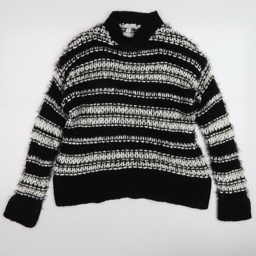 Topshop Women's Black Striped Pullover Jumper XS