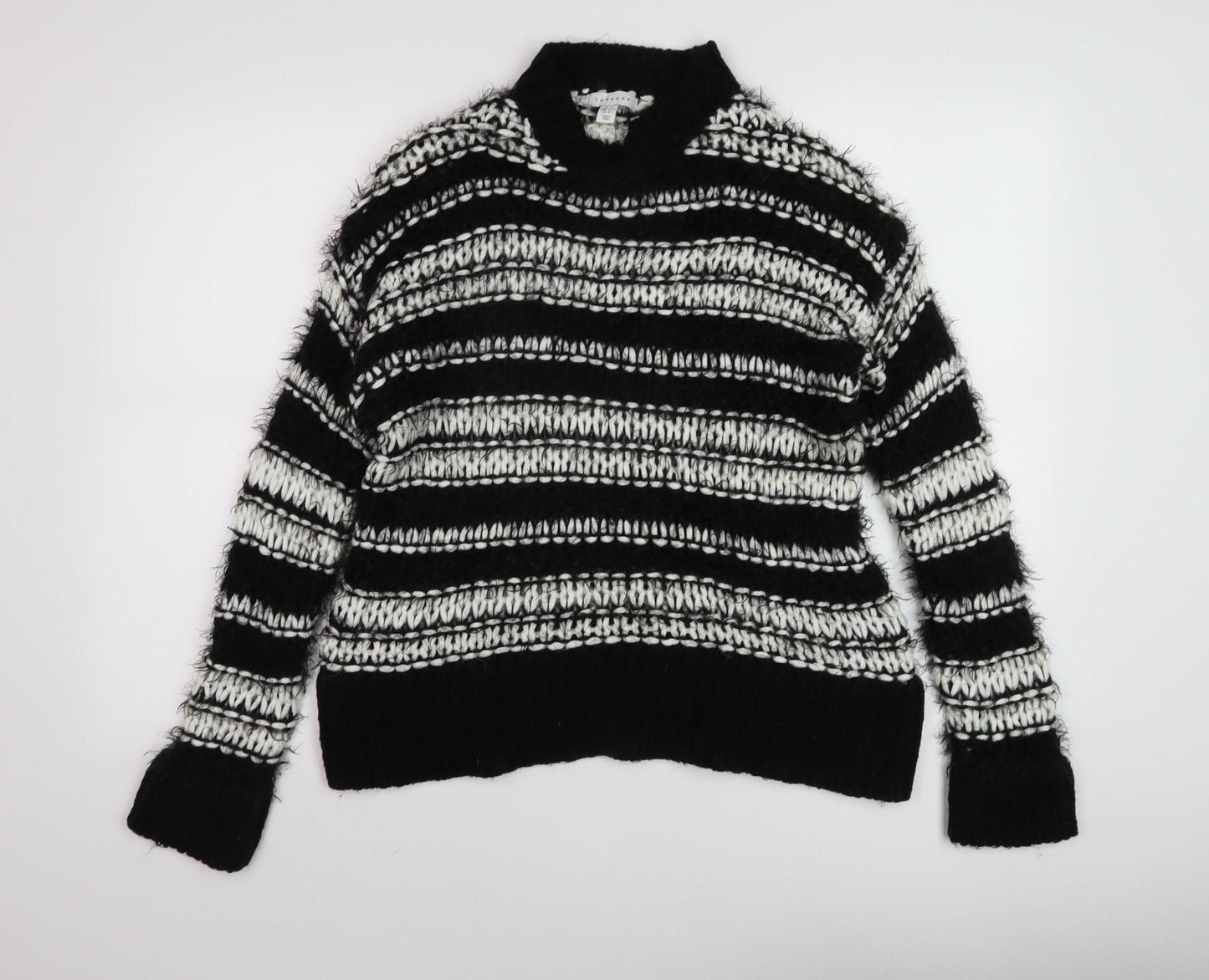 Topshop Women's Black Striped Pullover Jumper XS