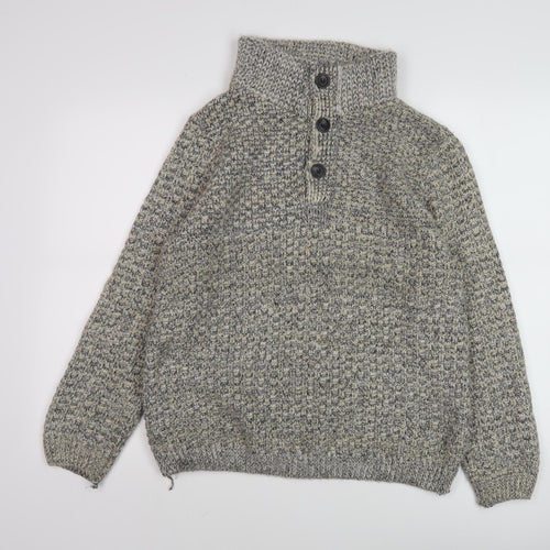 John Lewis Men's Grey Henley Knit Jumper, Size M