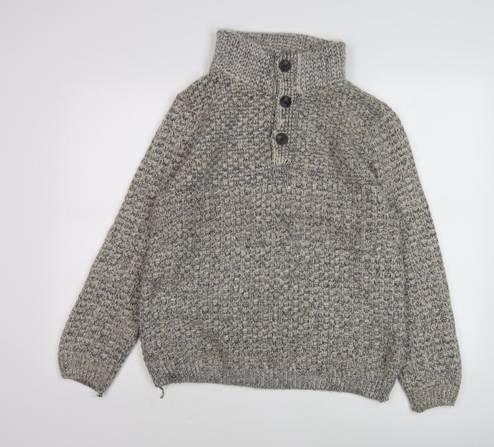 John Lewis Men's Grey Henley Knit Jumper, Size M