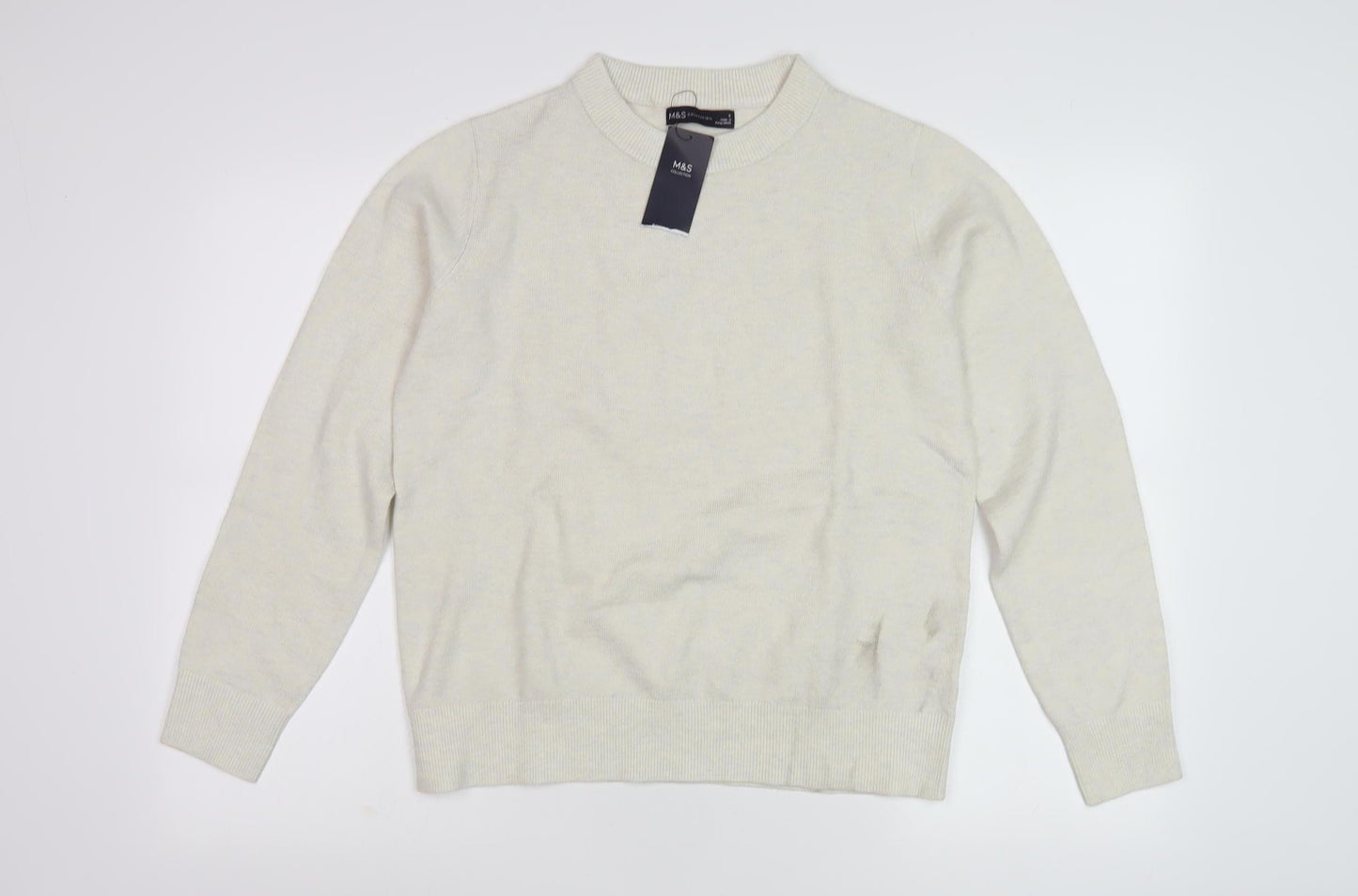 Marks and Spencer Women's Ivory Crew Neck Jumper - Size S