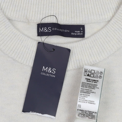 Marks and Spencer Women's Ivory Crew Neck Jumper - Size S