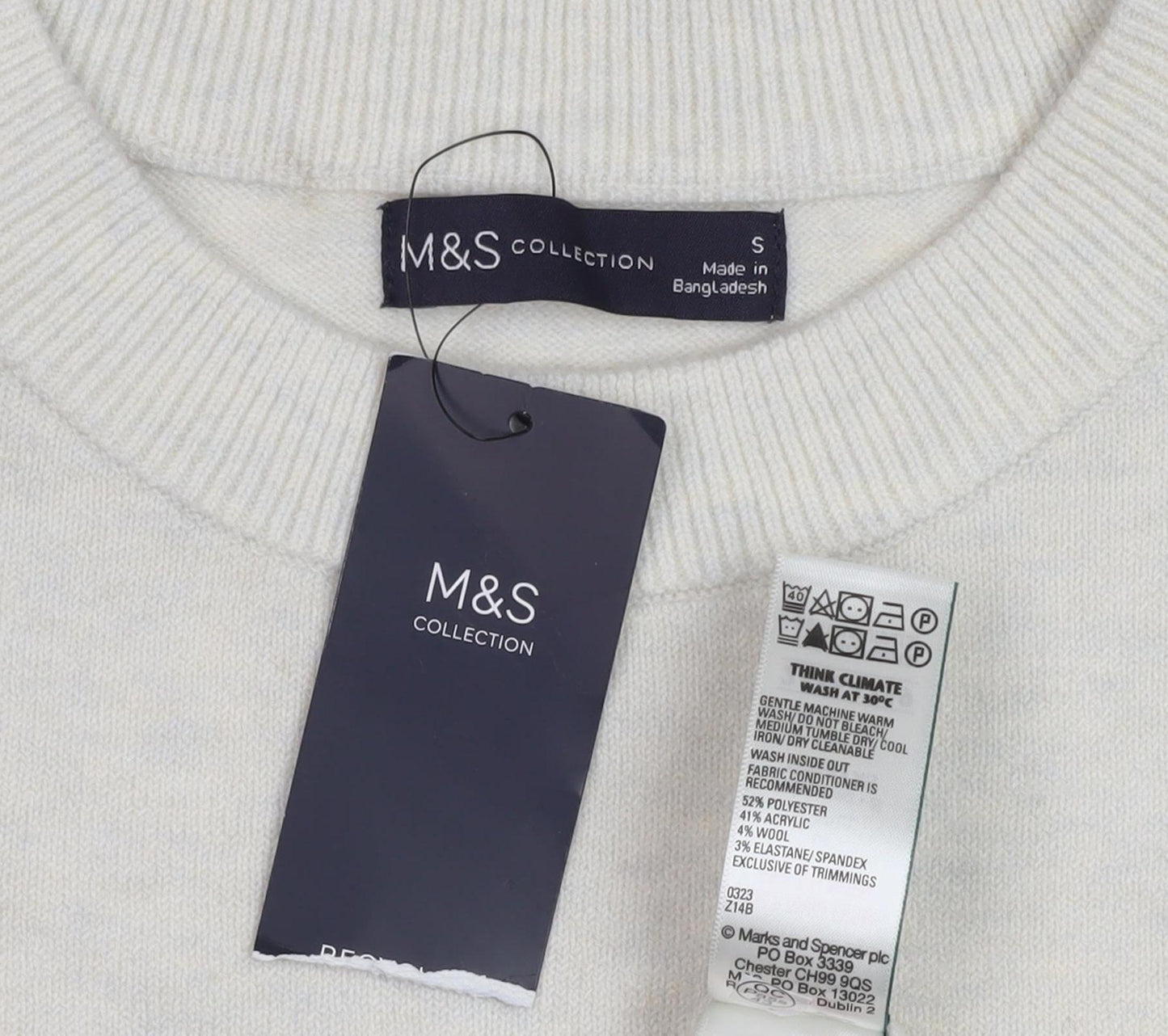 Marks and Spencer Women's Ivory Crew Neck Jumper - Size S