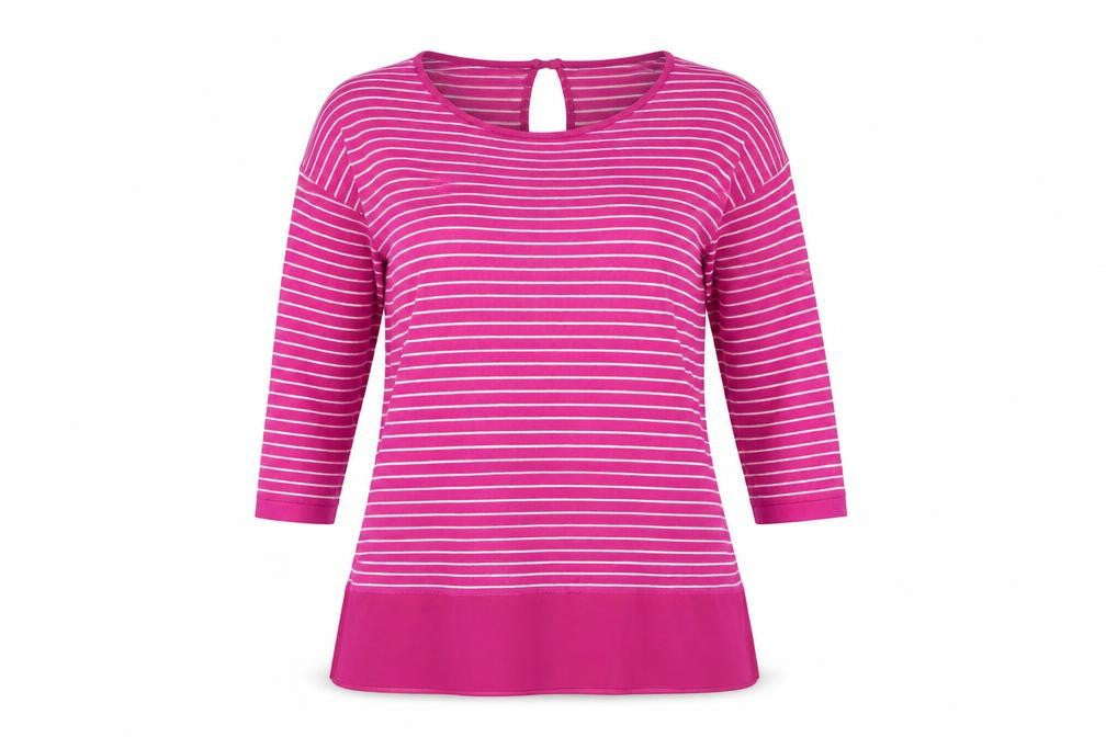 Front view of Casamia Women's Pink Striped Tunic, size M