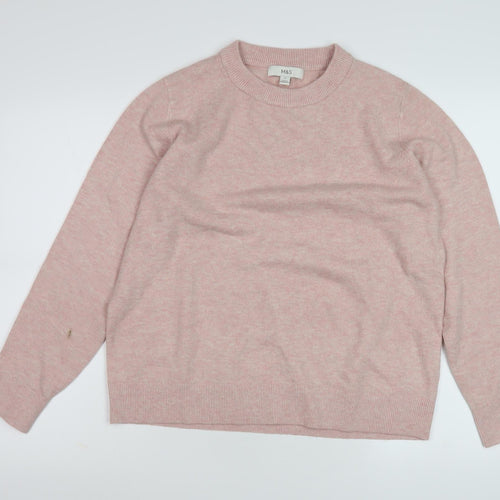 M&S Women's Pink Knit Crew Neck Jumper, Medium