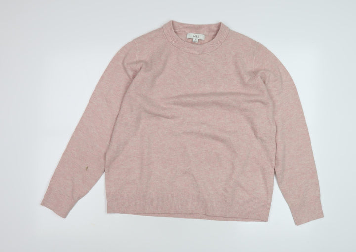 M&S Women's Pink Knit Crew Neck Jumper, Medium