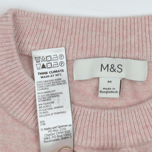 M&S Women's Pink Knit Crew Neck Jumper, Medium