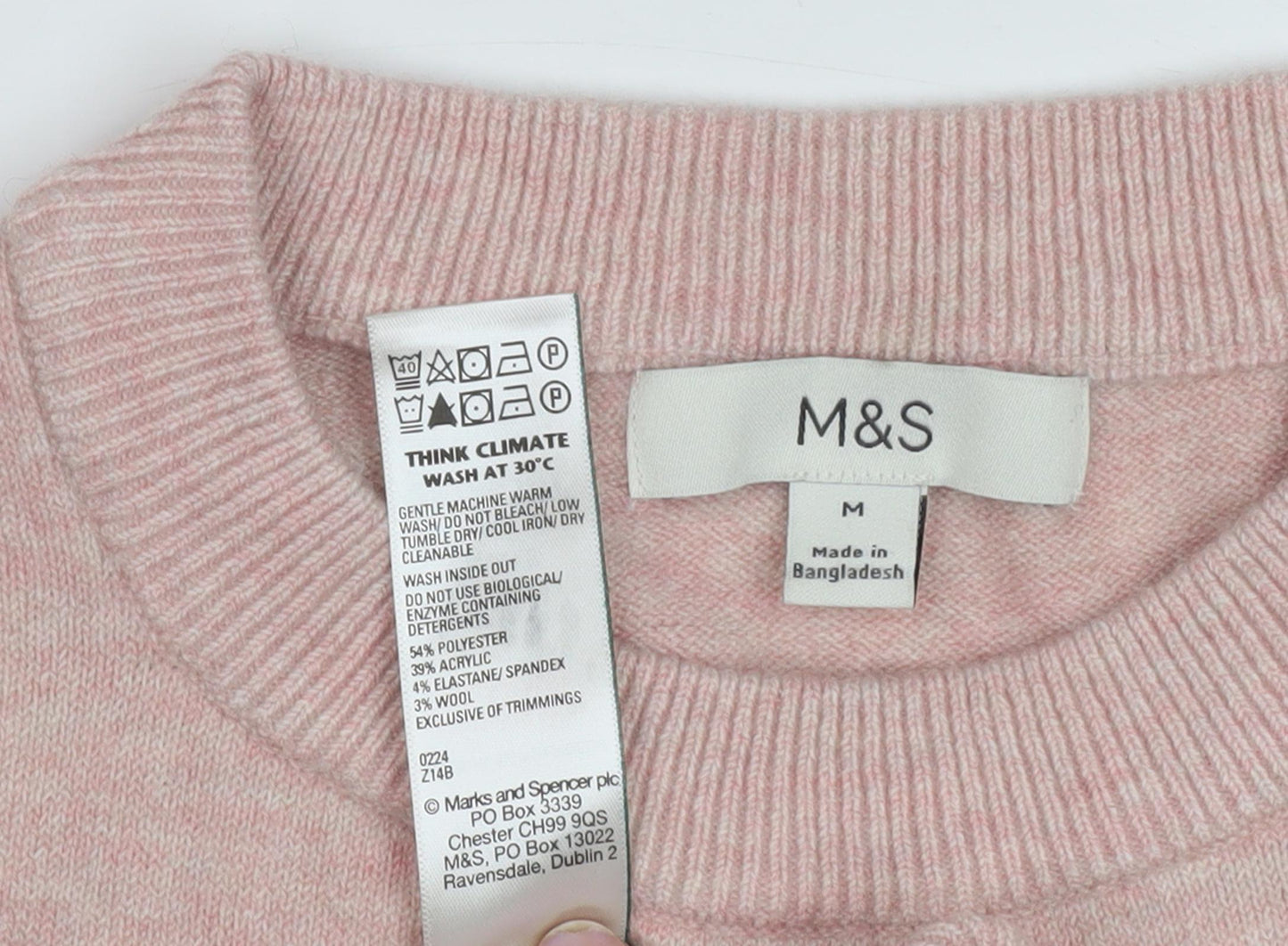 M&S Women's Pink Knit Crew Neck Jumper, Medium