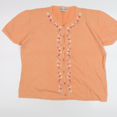 Jumper Women's Orange Cardigan L Embroidered Knit