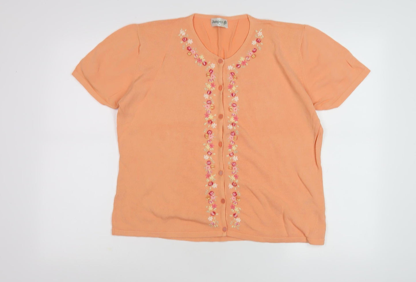Jumper Women's Orange Cardigan L Embroidered Knit