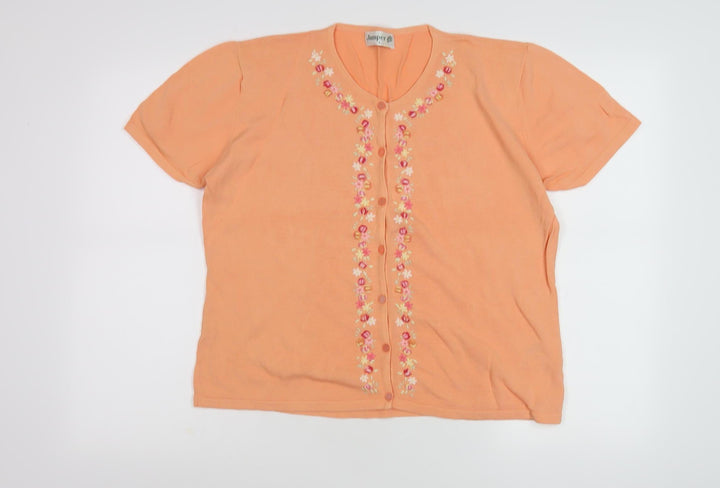 Jumper Women's Orange Cardigan L Embroidered Knit