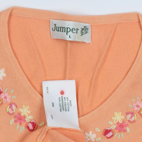 Jumper Women's Orange Cardigan L Embroidered Knit
