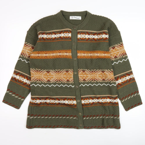 Design Essentials Women's Green Cardigan M Fair Isle Knit