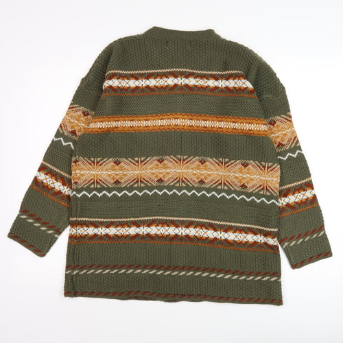 Design Essentials Women's Green Cardigan M Fair Isle Knit