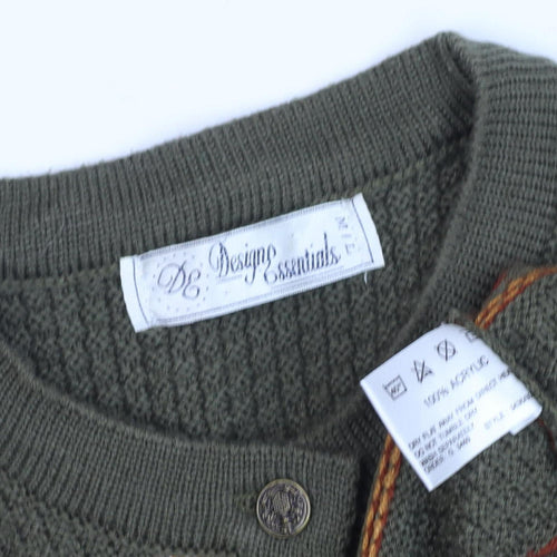 Design Essentials Women's Green Cardigan M Fair Isle Knit