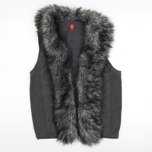 Miss Captain Grey Fur Trim Waistcoat Women Size 2