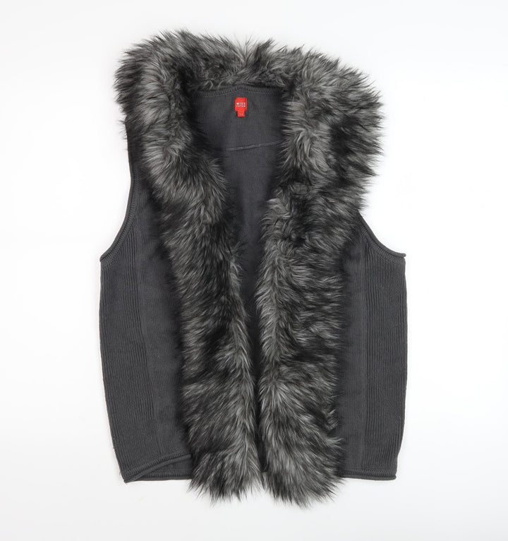Miss Captain Grey Fur Trim Waistcoat Women Size 2