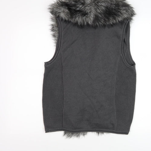 Miss Captain Grey Fur Trim Waistcoat Women Size 2