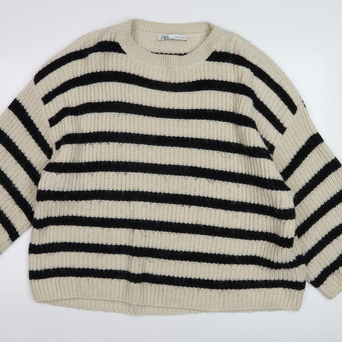Zara Women's Black Beige Striped Pullover Jumper S