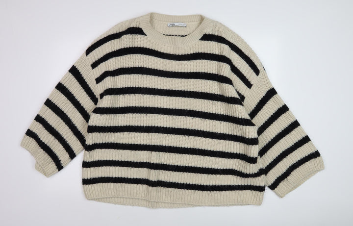 Zara Women's Black Beige Striped Pullover Jumper S