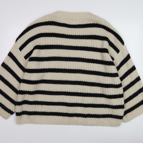 Zara Women's Black Beige Striped Pullover Jumper S