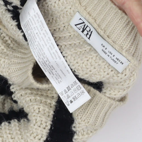 Zara Women's Black Beige Striped Pullover Jumper S