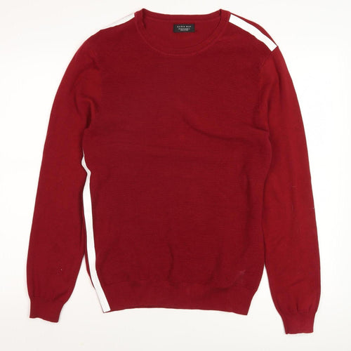 Zara Men's Red Crew Neck Jumper - Long Sleeve Cotton
