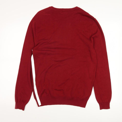 Zara Men's Red Crew Neck Jumper - Long Sleeve Cotton
