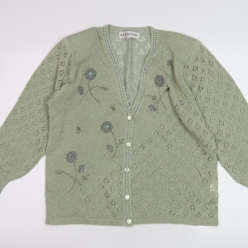 Affections Women's Green Floral Cardigan M