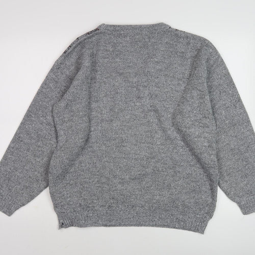 Noble Men's Grey Argyle Knit Pullover Jumper, Size S