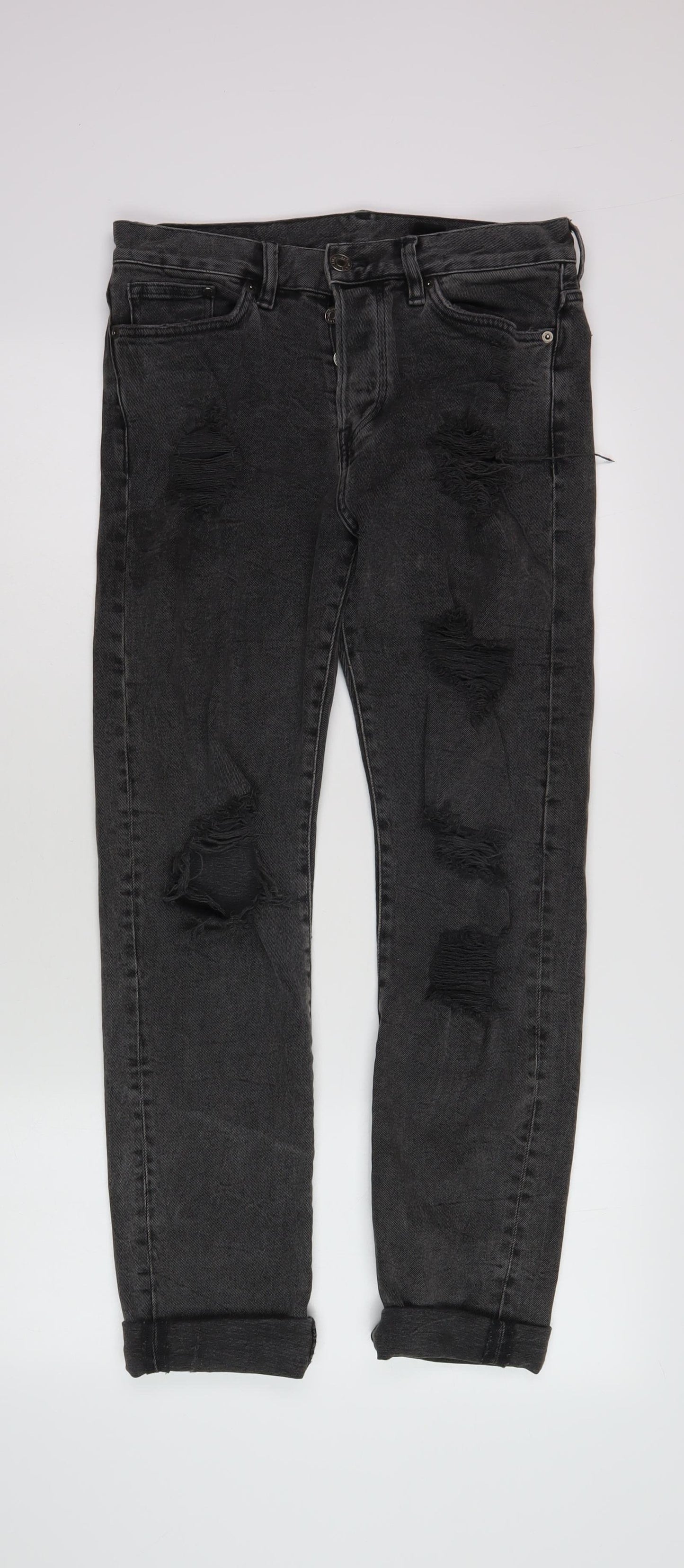 Men's Black Skinny Distressed Jeans Size 28